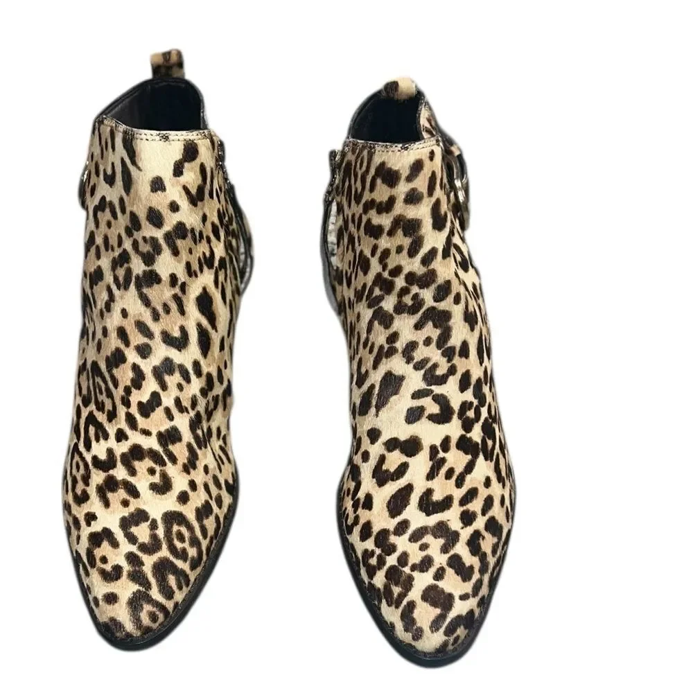 Sam Edelman Leopard Calf Hair Ankle Boots Sz 8 Brown Animal Print Booties